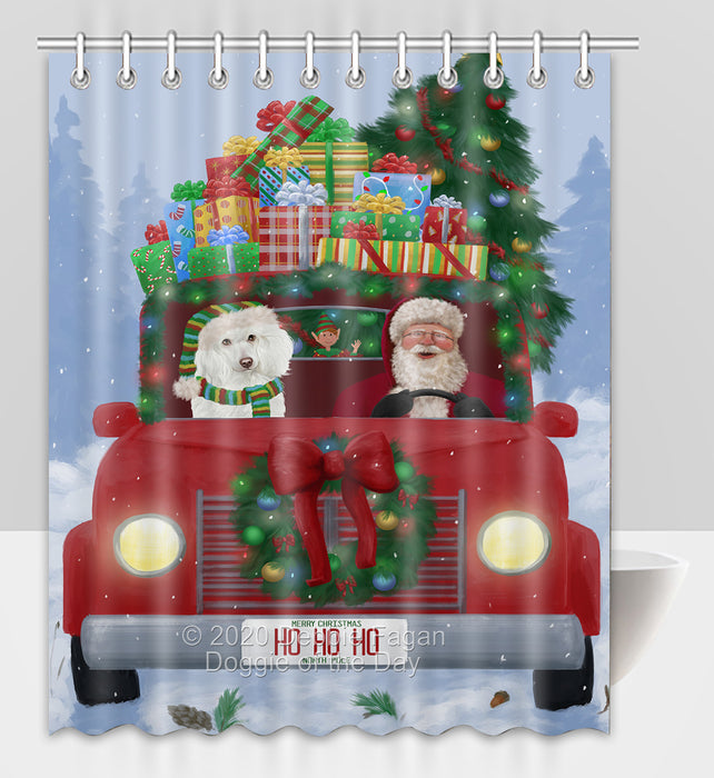 Christmas Honk Honk Red Truck Here Comes with Santa and Poodle Dog Shower Curtain Bathroom Accessories Decor Bath Tub Screens SC067