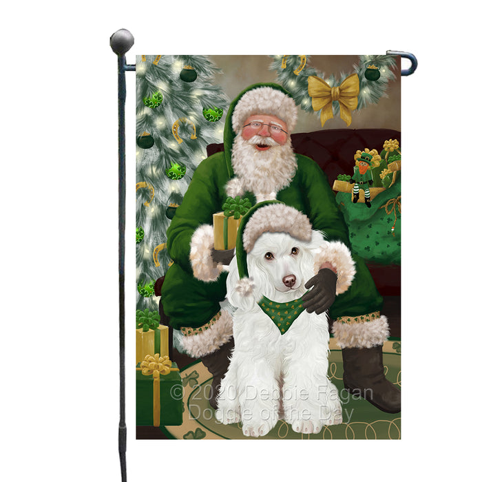 Christmas Irish Santa with Gift and Poodle Dog Garden Flag GFLG66670