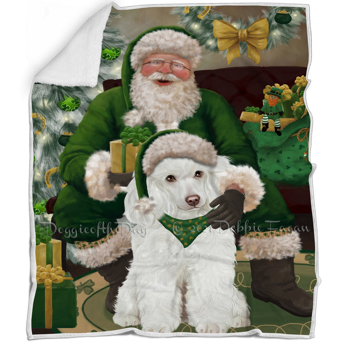 Christmas Irish Santa with Gift and Poodle Dog Blanket BLNKT141478
