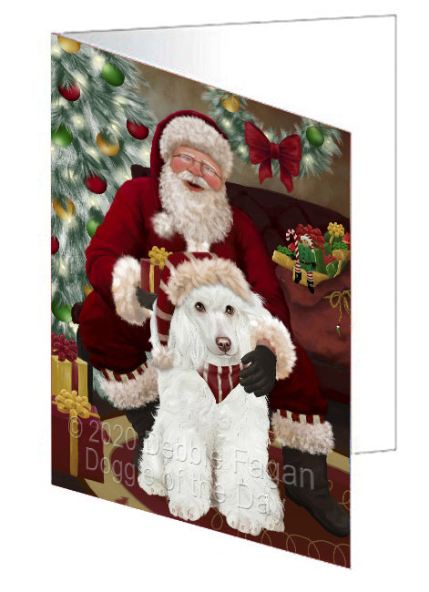 Santa's Christmas Surprise Poodle Dog Handmade Artwork Assorted Pets Greeting Cards and Note Cards with Envelopes for All Occasions and Holiday Seasons