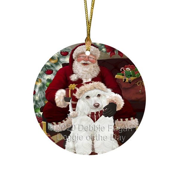 Santa's Christmas Surprise Poodle Dog Round Flat Christmas Ornament RFPOR58053