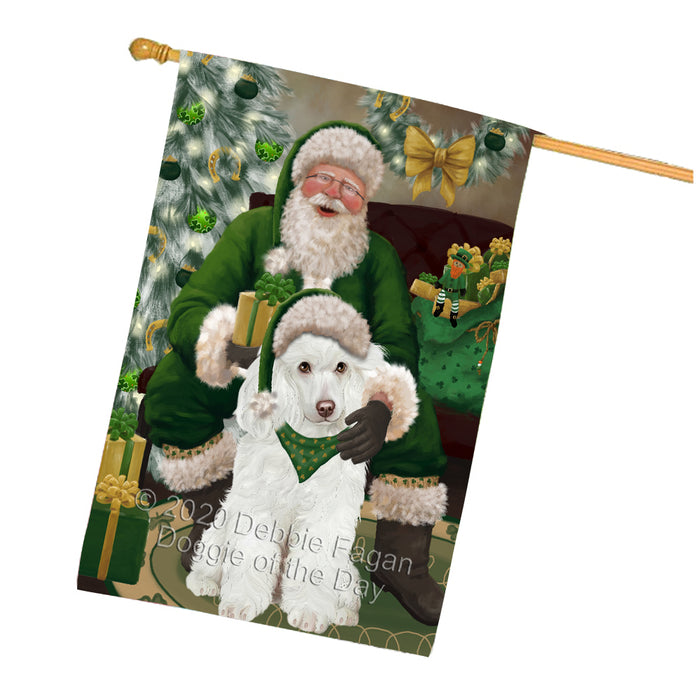 Christmas Irish Santa with Gift and Poodle Dog House Flag FLG66726