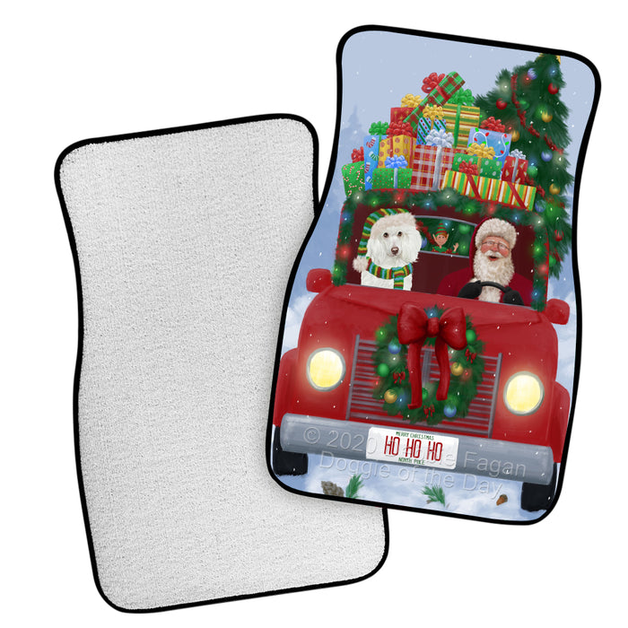 Christmas Honk Honk Red Truck Here Comes with Santa and Poodle Dog Polyester Anti-Slip Vehicle Carpet Car Floor Mats  CFM49801