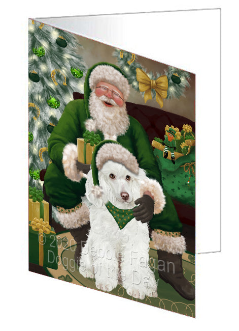 Christmas Irish Santa with Gift and Poodle Dog Handmade Artwork Assorted Pets Greeting Cards and Note Cards with Envelopes for All Occasions and Holiday Seasons GCD75932