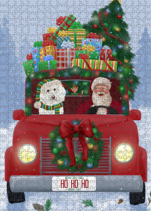 Christmas Honk Honk Red Truck Here Comes with Santa and Poodle Dog Puzzle with Photo Tin PUZL100128