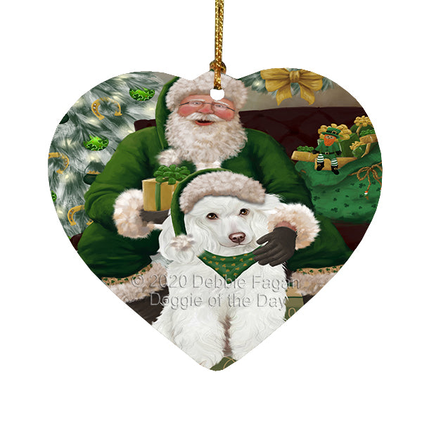 Christmas Irish Santa with Gift and Poodle Dog Heart Christmas Ornament RFPOR58296