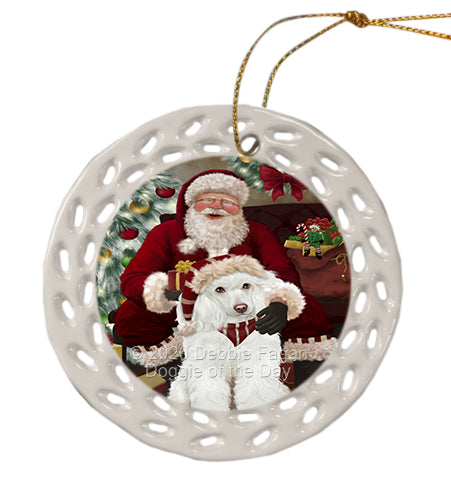 Santa's Christmas Surprise Poodle Dog Doily Ornament DPOR59615