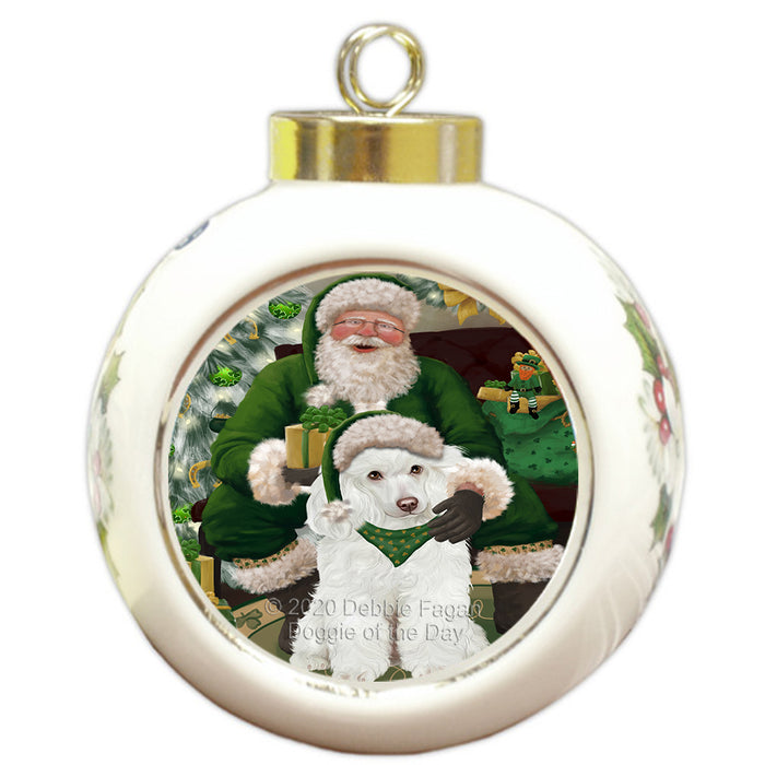 Christmas Irish Santa with Gift and Poodle Dog Round Ball Christmas Ornament RBPOR57954