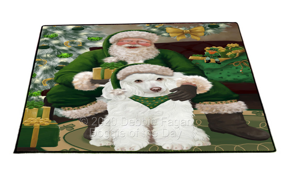 Christmas Irish Santa with Gift and Poodle Dog Indoor/Outdoor Welcome Floormat - Premium Quality Washable Anti-Slip Doormat Rug FLMS57235