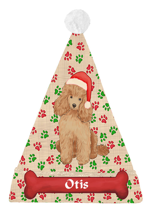 Pet Name Personalized Christmas Paw Print Poodle Dogs Santa Hat