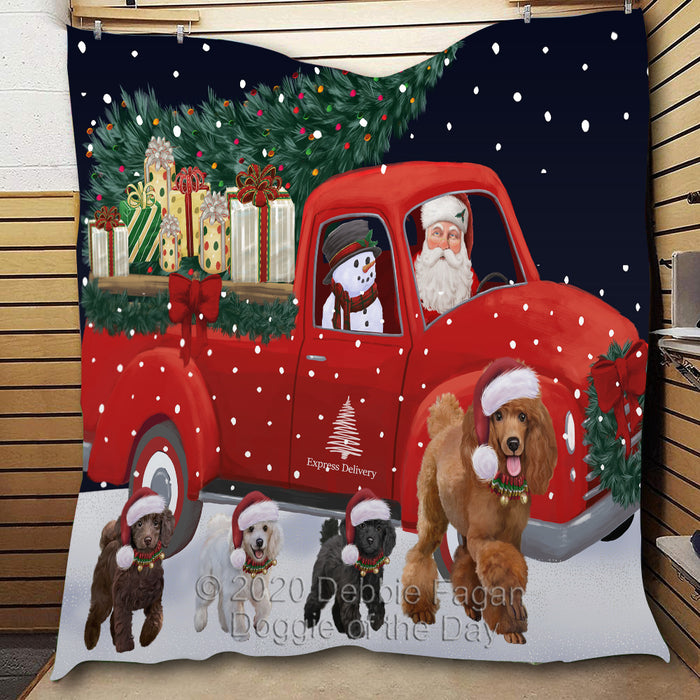Christmas Express Delivery Red Truck Running Puggle Dogs Lightweight Soft Bedspread Coverlet Bedding Quilt QUILT60016