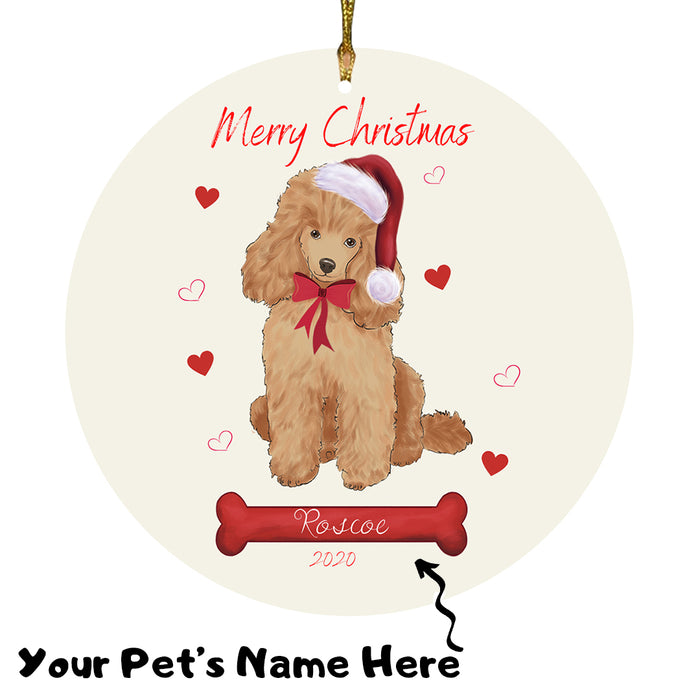 Personalized Merry Christmas  Poodle Dog Christmas Tree Round Flat Ornament RBPOR58991
