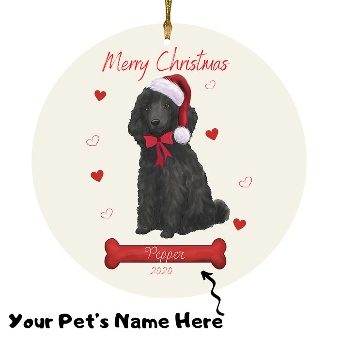 Personalized Merry Christmas  Poodle Dog Christmas Tree Round Flat Ornament RBPOR58992
