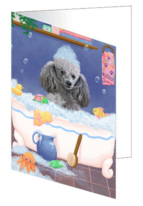 Rub A Dub Dog In A Tub Poodle Dog Handmade Artwork Assorted Pets Greeting Cards and Note Cards with Envelopes for All Occasions and Holiday Seasons GCD79580