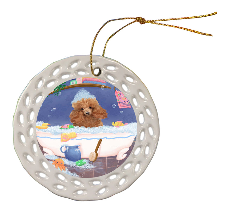 Rub A Dub Dog In A Tub Poodle Dog Doily Ornament DPOR58310
