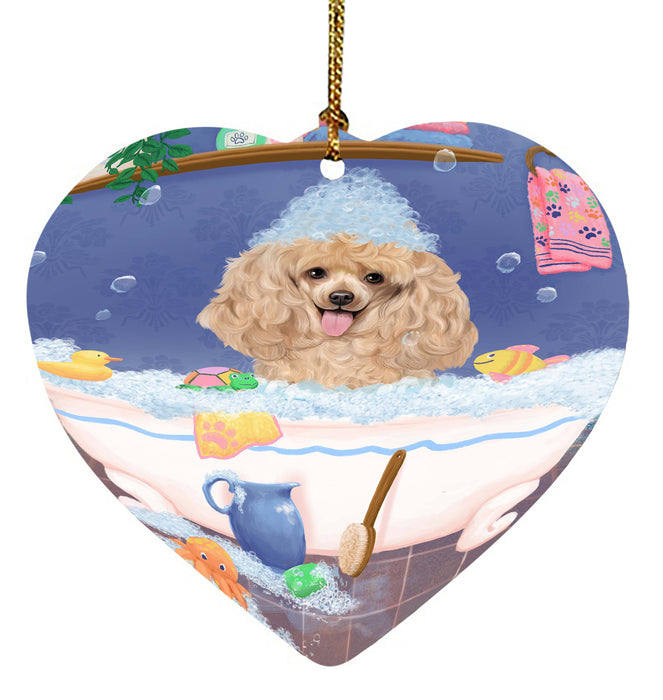 Rub A Dub Dog In A Tub Poodle Dog Heart Christmas Ornament HPORA58660