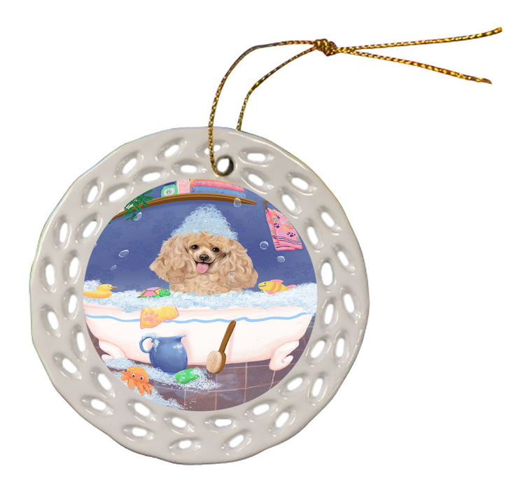 Rub A Dub Dog In A Tub Poodle Dog Doily Ornament DPOR58311