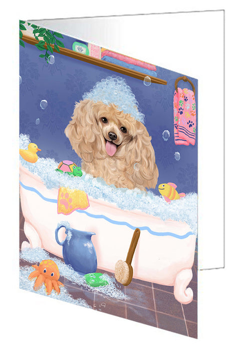 Rub A Dub Dog In A Tub Poodle Dog Handmade Artwork Assorted Pets Greeting Cards and Note Cards with Envelopes for All Occasions and Holiday Seasons GCD79574