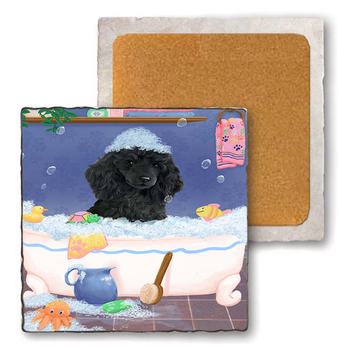 Rub A Dub Dog In A Tub Poodle Dog Set of 4 Natural Stone Marble Tile Coasters MCST52421