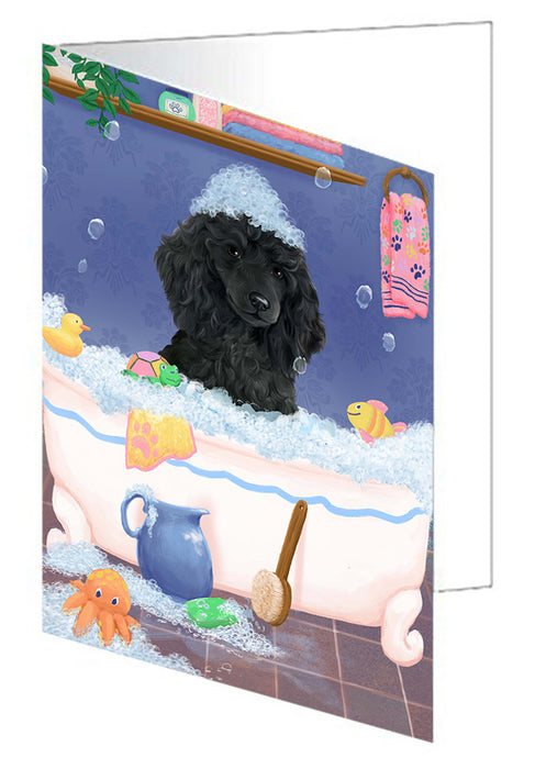 Rub A Dub Dog In A Tub Poodle Dog Handmade Artwork Assorted Pets Greeting Cards and Note Cards with Envelopes for All Occasions and Holiday Seasons GCD79577