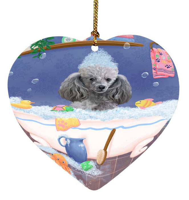 Rub A Dub Dog In A Tub Poodle Dog Heart Christmas Ornament HPORA58662