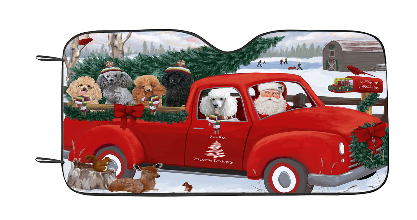 Christmas Santa Express Delivery Red Truck Poodle Dogs Car Sun Shade