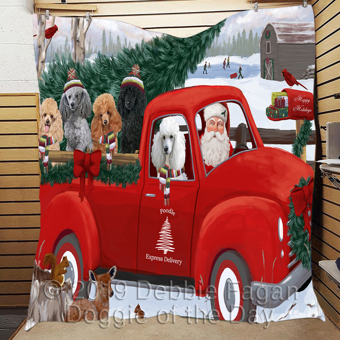Christmas Santa Express Delivery Red Truck Poodle Dogs Quilt
