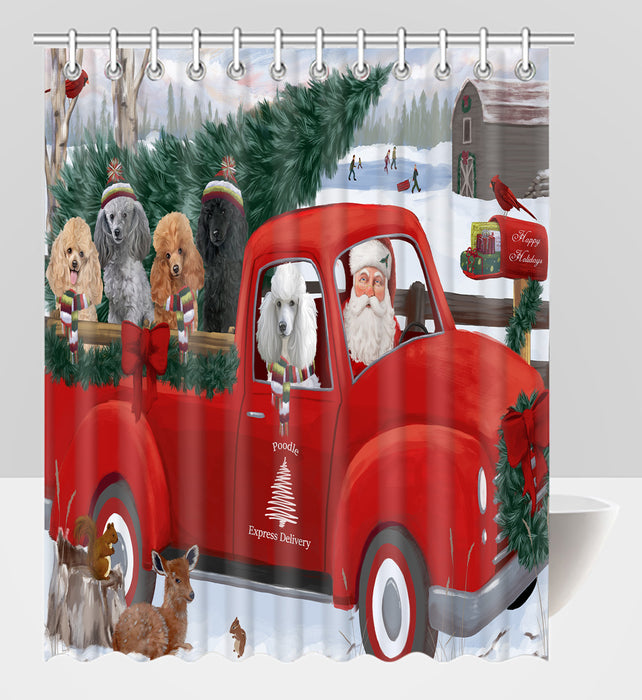 Christmas Santa Express Delivery Red Truck Poodle Dogs Shower Curtain