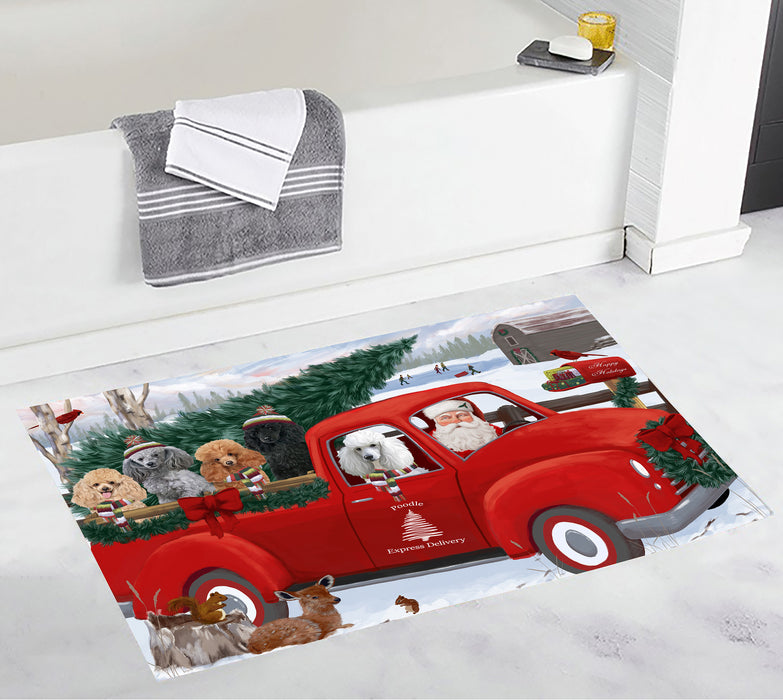 Christmas Santa Express Delivery Red Truck Poodle Dogs Bath Mat