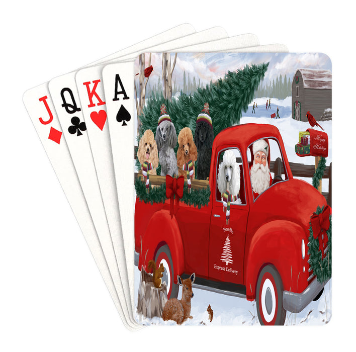Christmas Santa Express Delivery Red Truck Poodle Dogs Playing Card Decks