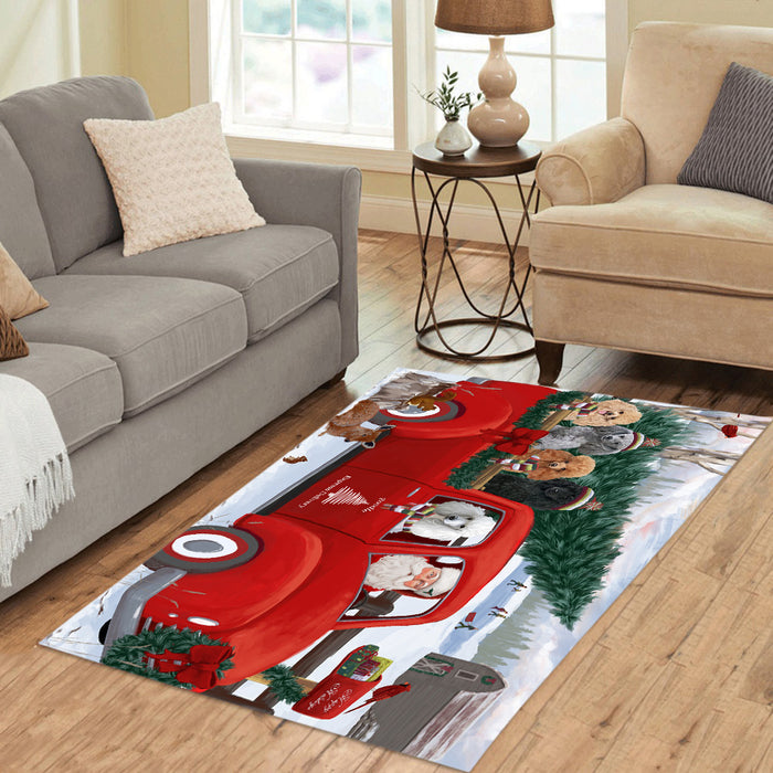 Christmas Santa Express Delivery Red Truck Poodle Dogs Area Rug