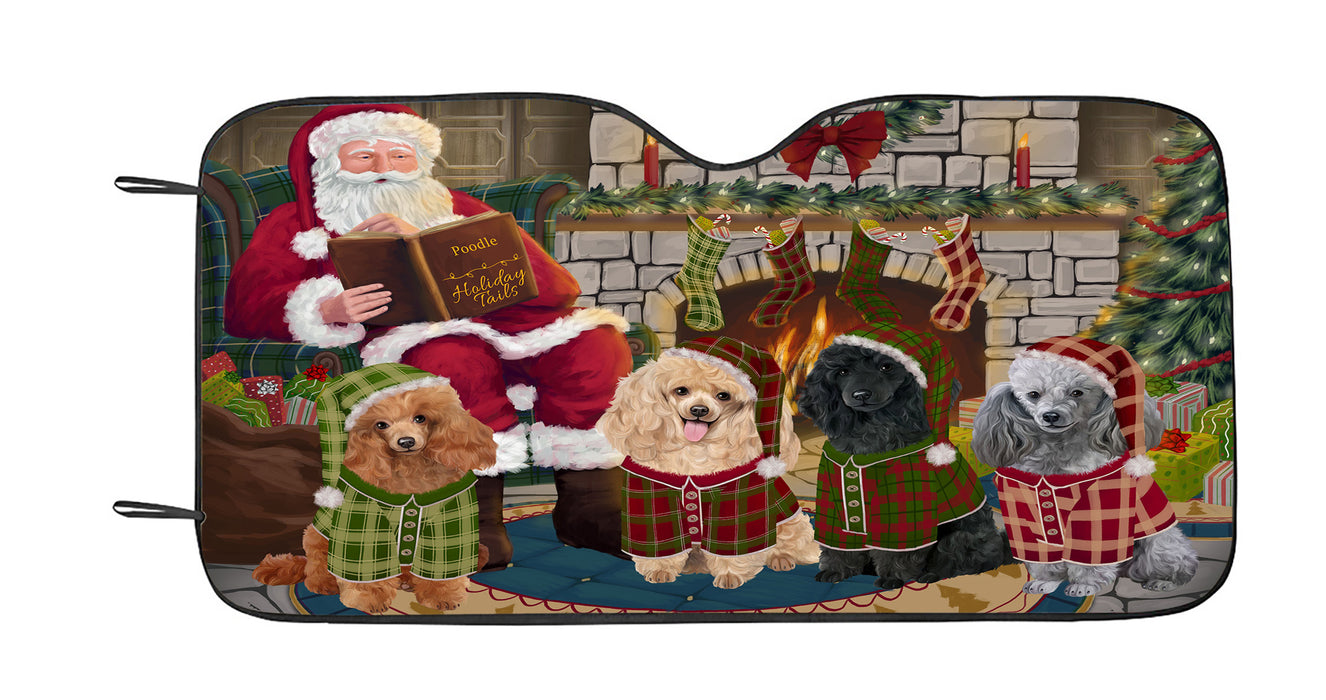 Christmas Cozy Holiday Fire Tails Poodle Dogs Car Sun Shade