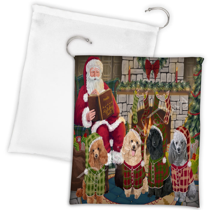 Christmas Cozy Holiday Fire Tails Poodle Dogs Drawstring Laundry or Gift Bag LGB48523