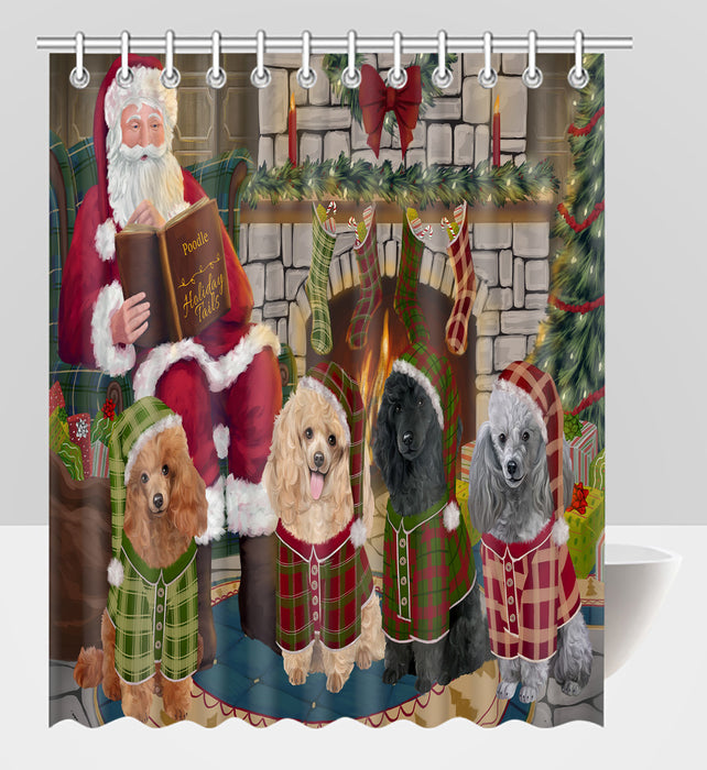 Christmas Cozy Holiday Fire Tails Poodle Dogs Shower Curtain