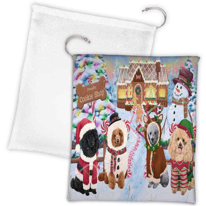 Holiday Gingerbread Cookie Poodle Dogs Shop Drawstring Laundry or Gift Bag LGB48621