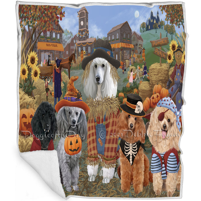 Halloween 'Round Town And Fall Pumpkin Scarecrow Both Poodle Dogs Blanket BLNKT143622
