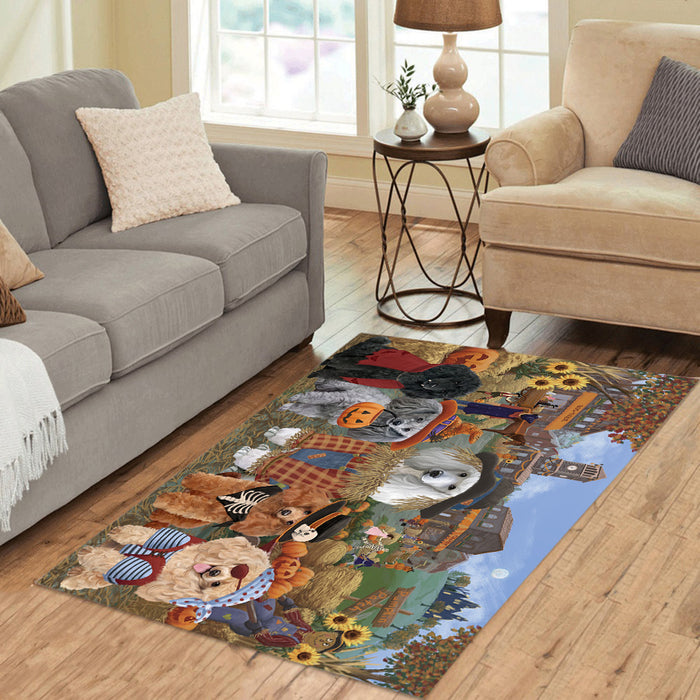 Halloween 'Round Town and Fall Pumpkin Scarecrow Both Poodle Dogs Area Rug