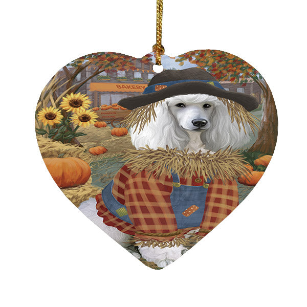 Fall Pumpkin Scarecrow Poodle Dogs Heart Christmas Ornament HPOR57752