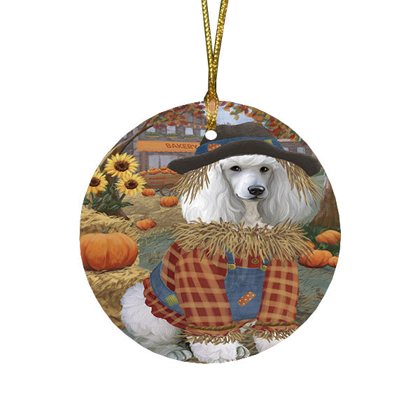 Halloween 'Round Town And Fall Pumpkin Scarecrow Both Poodle Dog Round Flat Christmas Ornament RFPOR57656