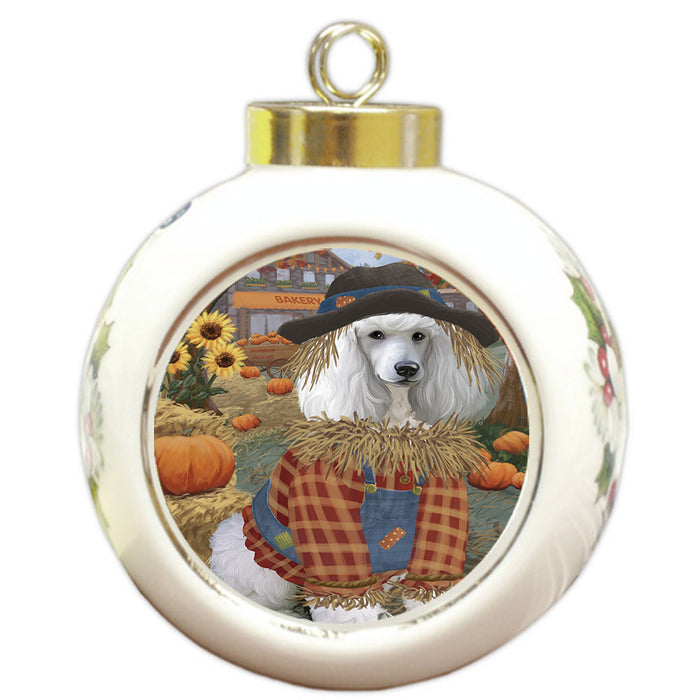 Halloween 'Round Town And Fall Pumpkin Scarecrow Both Poodle Dog Round Ball Christmas Ornament RBPOR57656