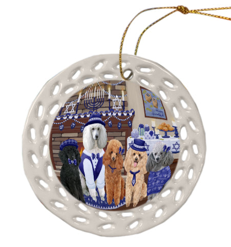 Happy Hanukkah Family Poodle Dogs Doily Ornament DPOR57905