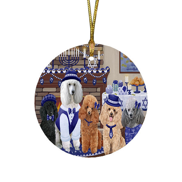 Happy Hanukkah Family and Happy Hanukkah Both Poodle Dogs Round Flat Christmas Ornament RFPOR57625