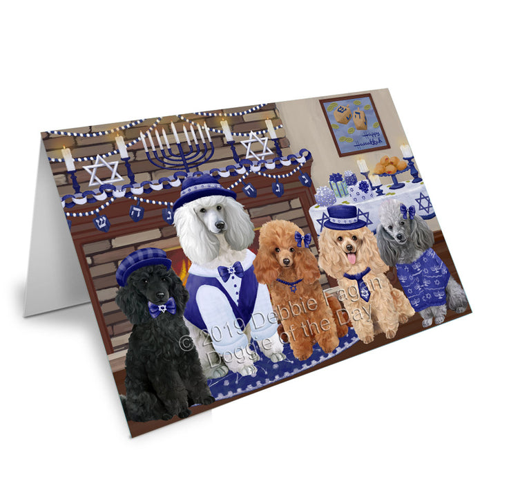 Happy Hanukkah Family Poodle Dogs Handmade Artwork Assorted Pets Greeting Cards and Note Cards with Envelopes for All Occasions and Holiday Seasons GCD78509