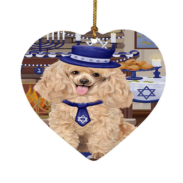 Happy Hanukkah Poodle Dog Heart Christmas Ornament HPOR57782