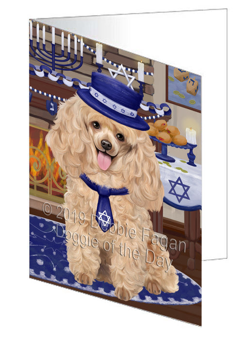 Happy Hanukkah Poodle Dog Handmade Artwork Assorted Pets Greeting Cards and Note Cards with Envelopes for All Occasions and Holiday Seasons GCD78692