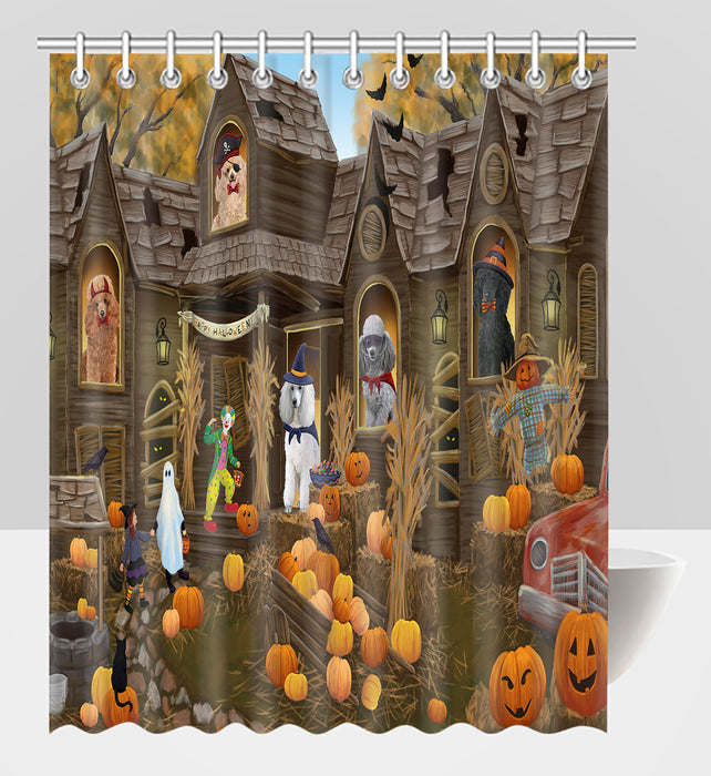 Haunted House Halloween Trick or Treat Poodle Dogs Shower Curtain