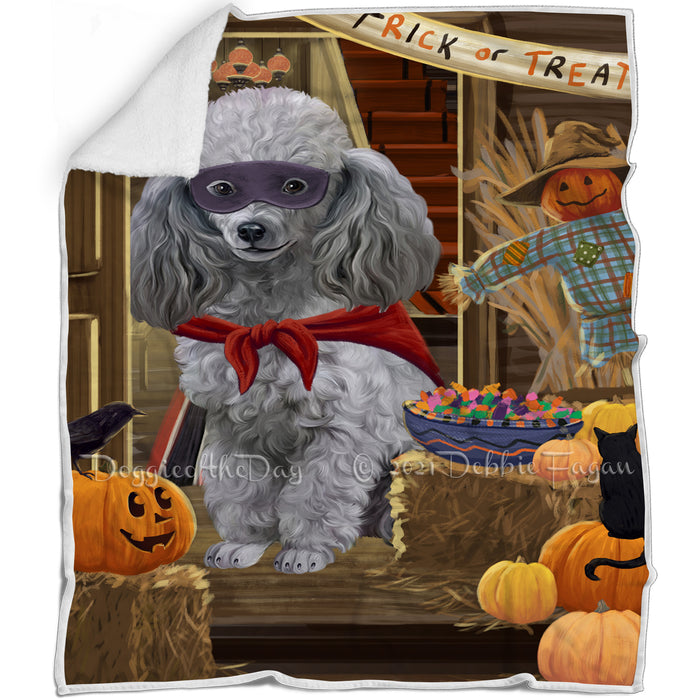 Enter at Own Risk Trick or Treat Halloween Poodle Dog Blanket BLNKT96366