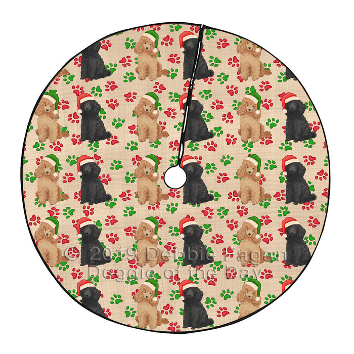 Christmas Paw Print Poodle Dogs Tree Skirt