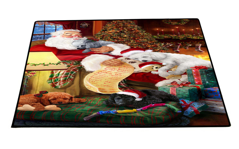 Santa Sleeping with Poodle Dogs Floor Mat- Anti-Slip Pet Door Mat Indoor Outdoor Front Rug Mats for Home Outside Entrance Pets Portrait Unique Rug Washable Premium Quality Mat