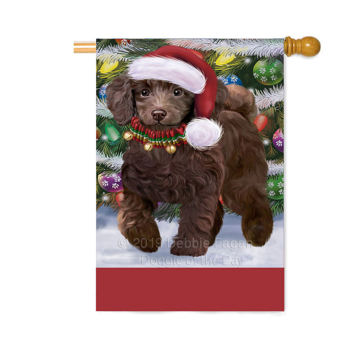 Personalized Trotting in the Snow Poodle Dog Custom House Flag FLG-DOTD-A60830